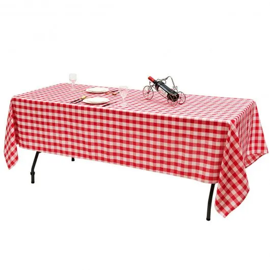 10 Pcs 60" x 102" Rectangular Polyester Checker Kitchen Tablecloth-Red