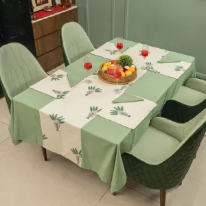 100% Cotton Dining table cover Combo - 1 Table Cloth, 4 reversible Placemats and 4 matching solid-colored Napkins - Palm Lagoon Green