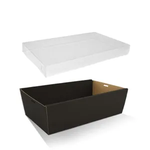 10pk Medium Black Grazing Box with Clear PET Lid 430x290x80mm