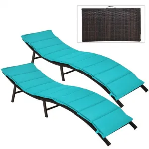 2Pcs Folding Patio Lounger Chair-Turquoise