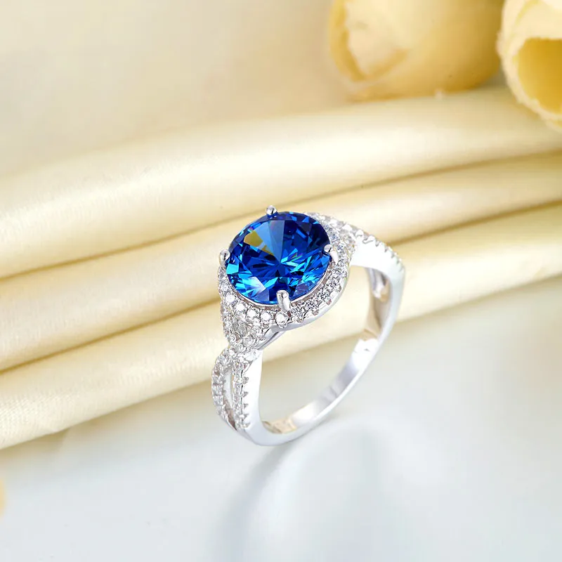 3 Carat Navy Blue Stone 925 Sterling Silver Wedding Engagement Luxury Ring Promise Anniversary XFR8314