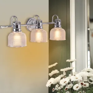 3 Light Brushed Chrome Glass Wall Mounted Vanity Light