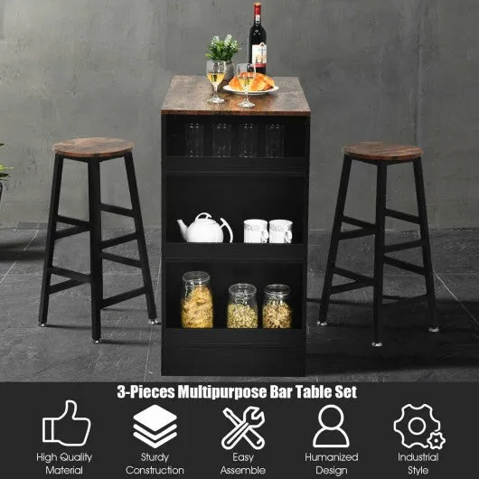 3 Pieces Bar Table Set with Storage