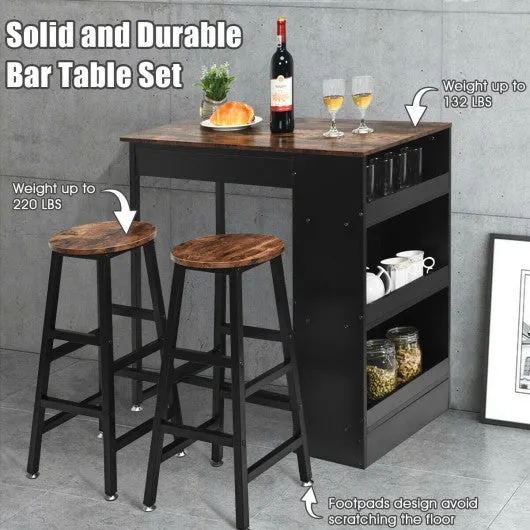 3 Pieces Bar Table Set with Storage