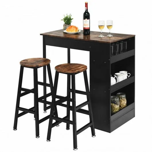 3 Pieces Bar Table Set with Storage