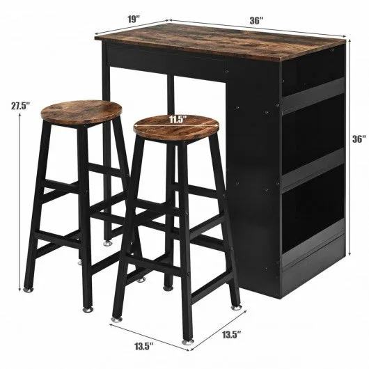 3 Pieces Bar Table Set with Storage