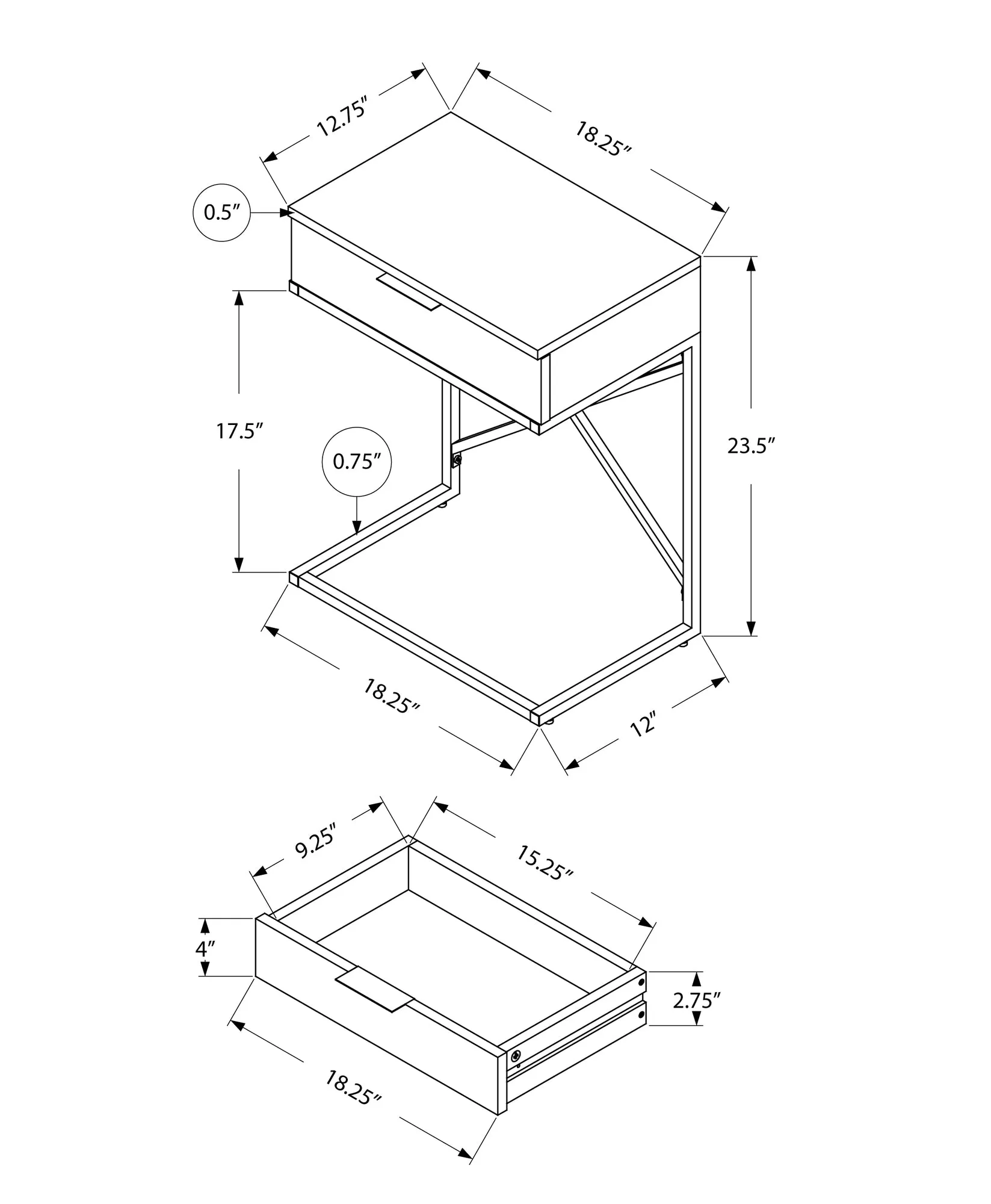 Accent Table - 24"H / Grey Cement / Chrome Metal