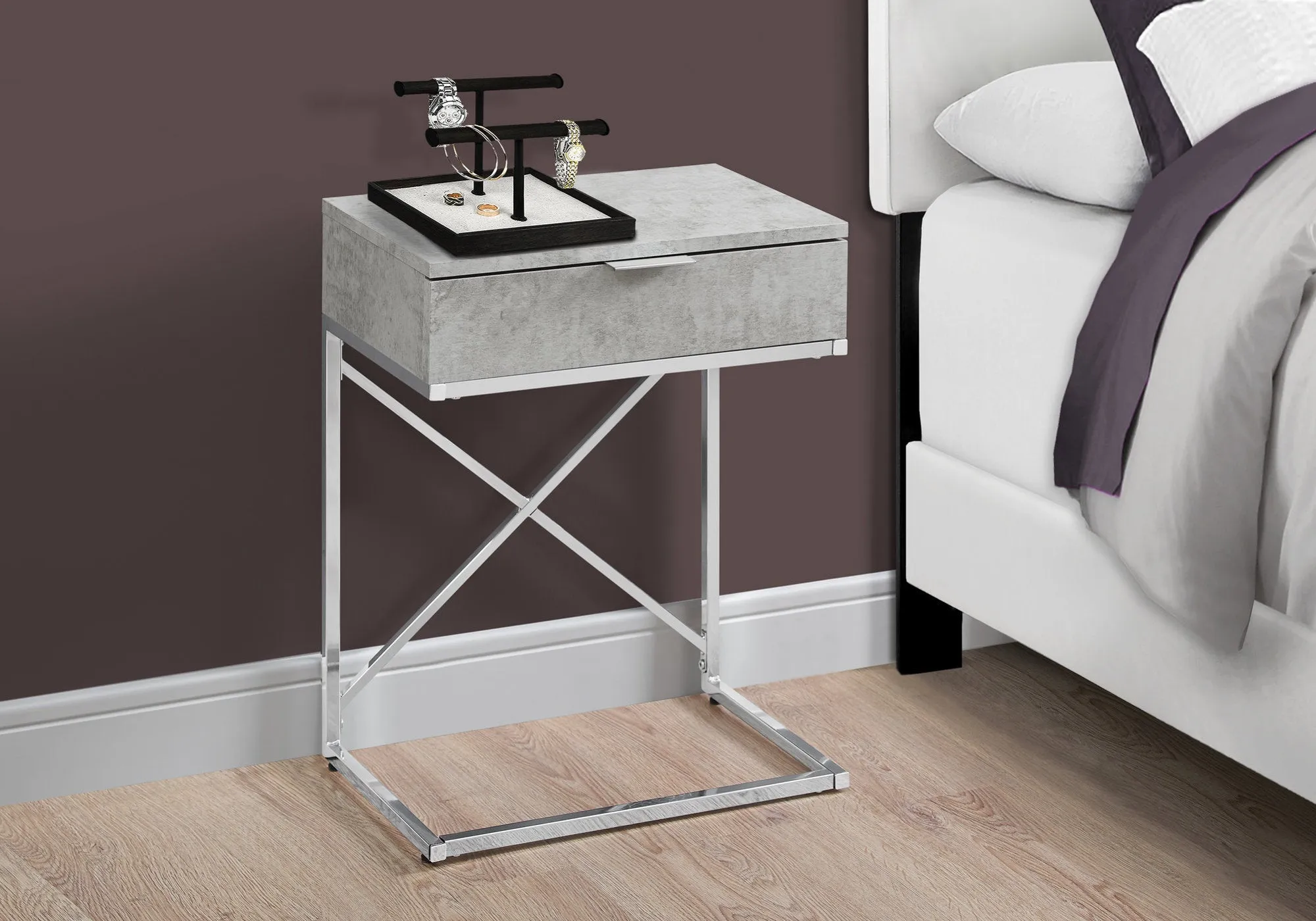 Accent Table - 24"H / Grey Cement / Chrome Metal