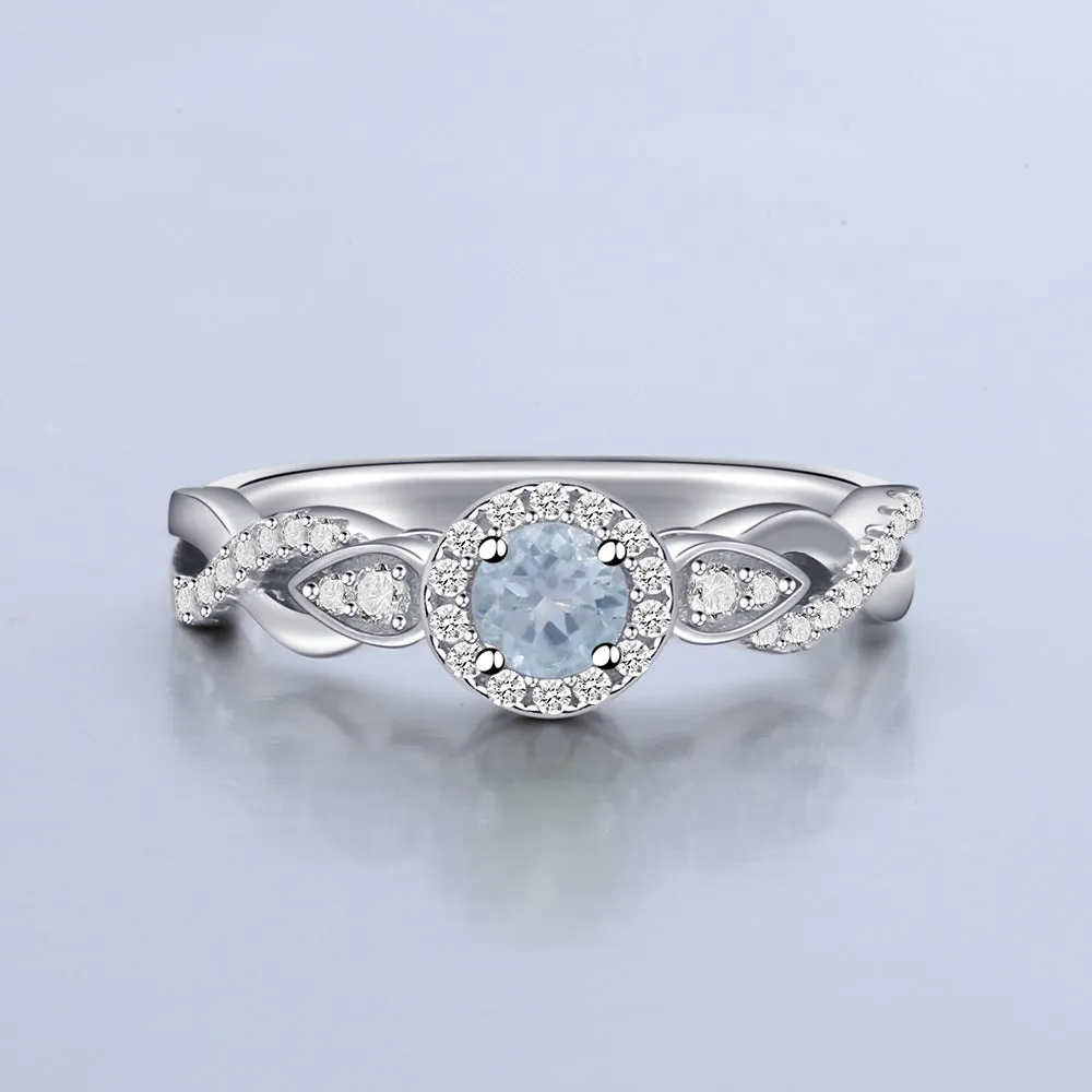 Adjustable Opening Design Fashionable Natural Gemstone Soleste Halo Silver Ring for Women