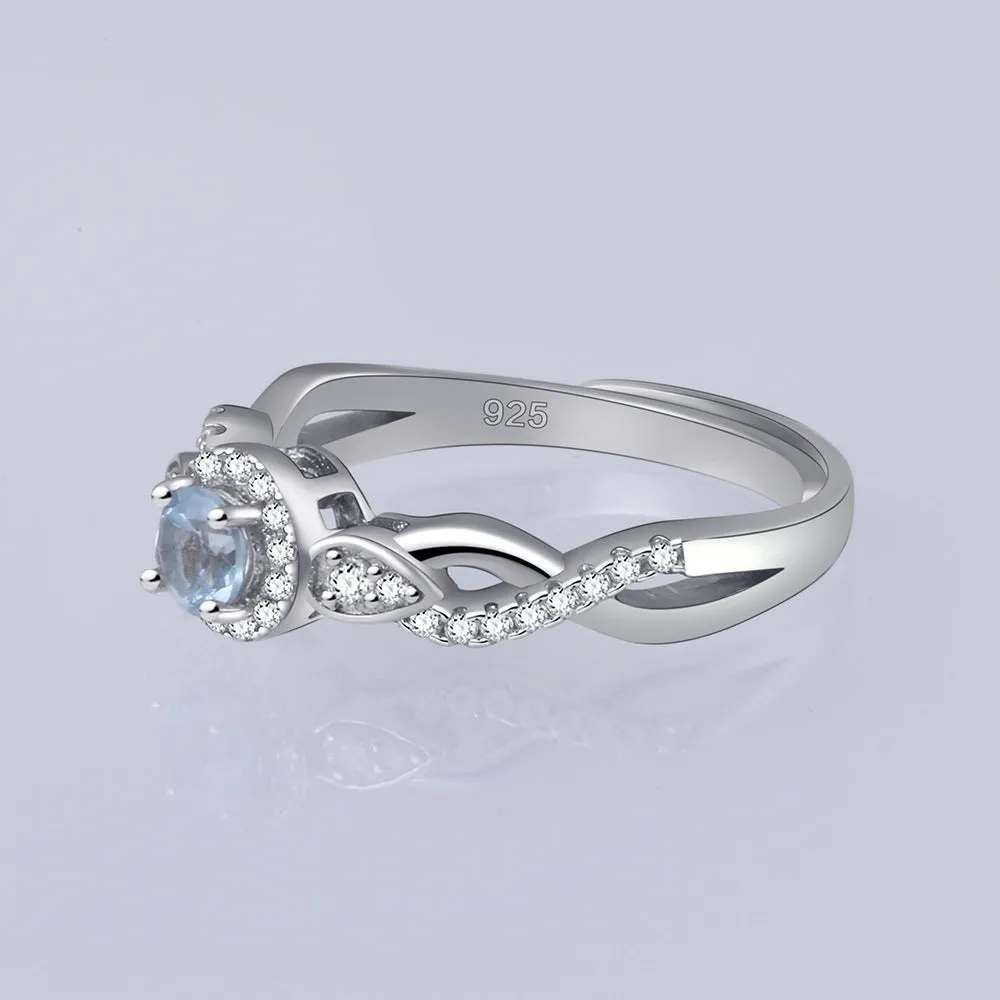 Adjustable Opening Design Fashionable Natural Gemstone Soleste Halo Silver Ring for Women