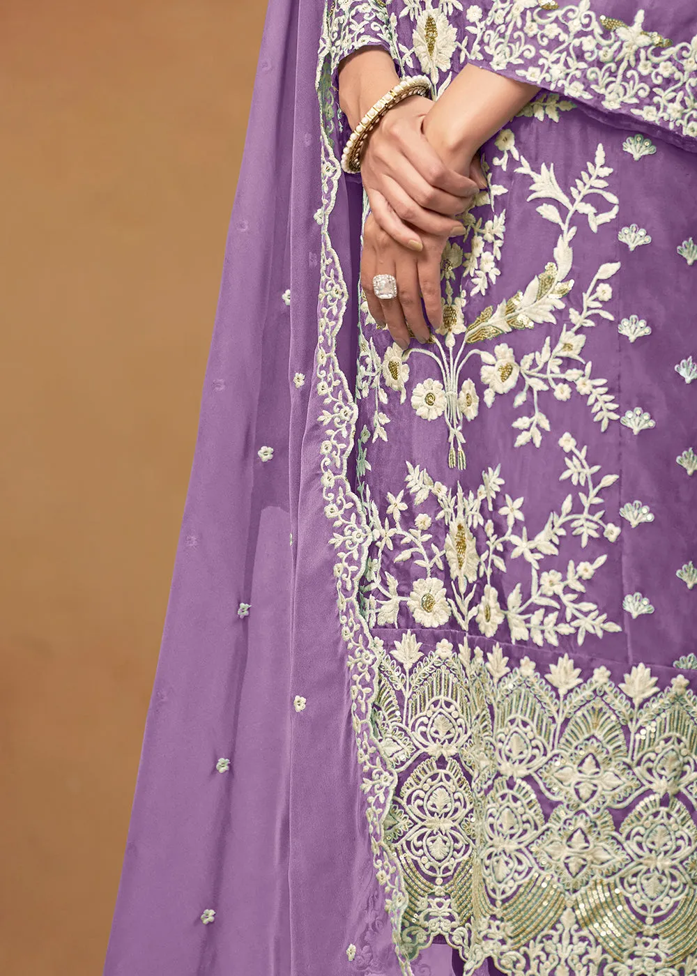 Amazing Purple Organza Embroidered Designer Salwar Suit