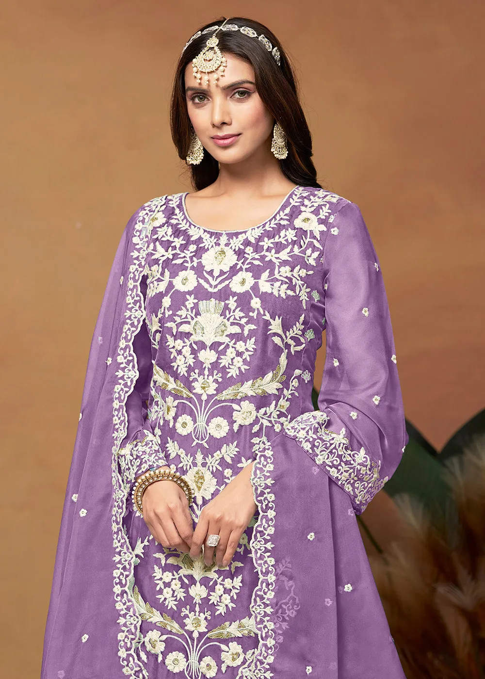 Amazing Purple Organza Embroidered Designer Salwar Suit