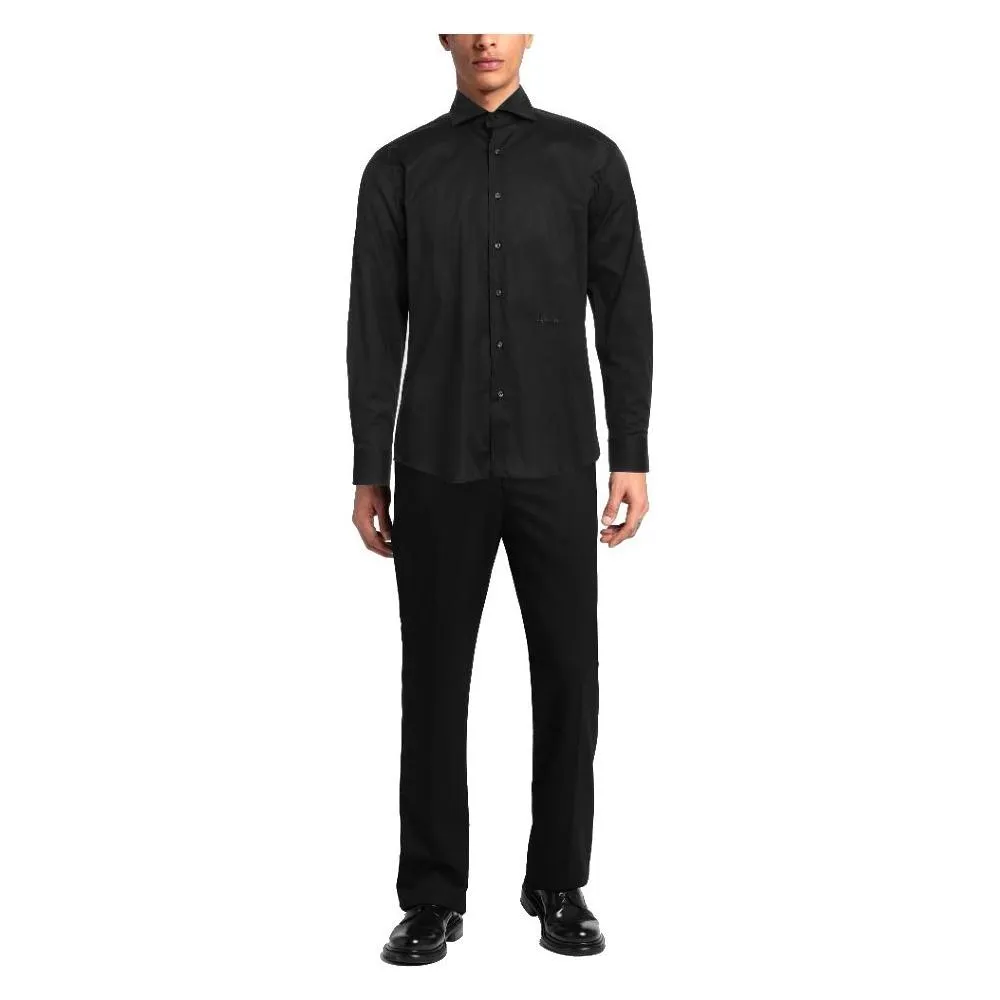 Aquascutum Elegant Black Cotton Shirt with Logo Embroidery