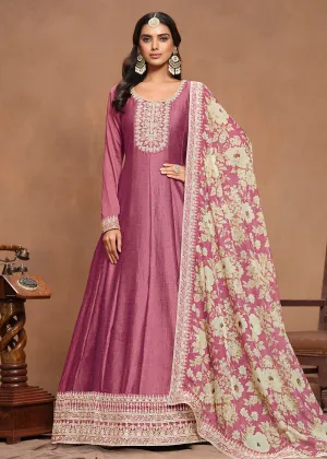 Art Silk Pink Embroidered Wedding Anarkali Gown