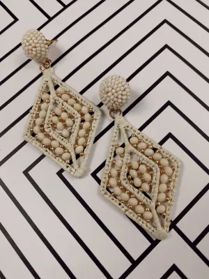 Beige Beaded Drop Earrings