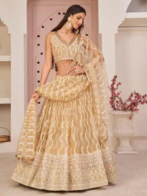 Beige Net Embroidered Lehenga Choli