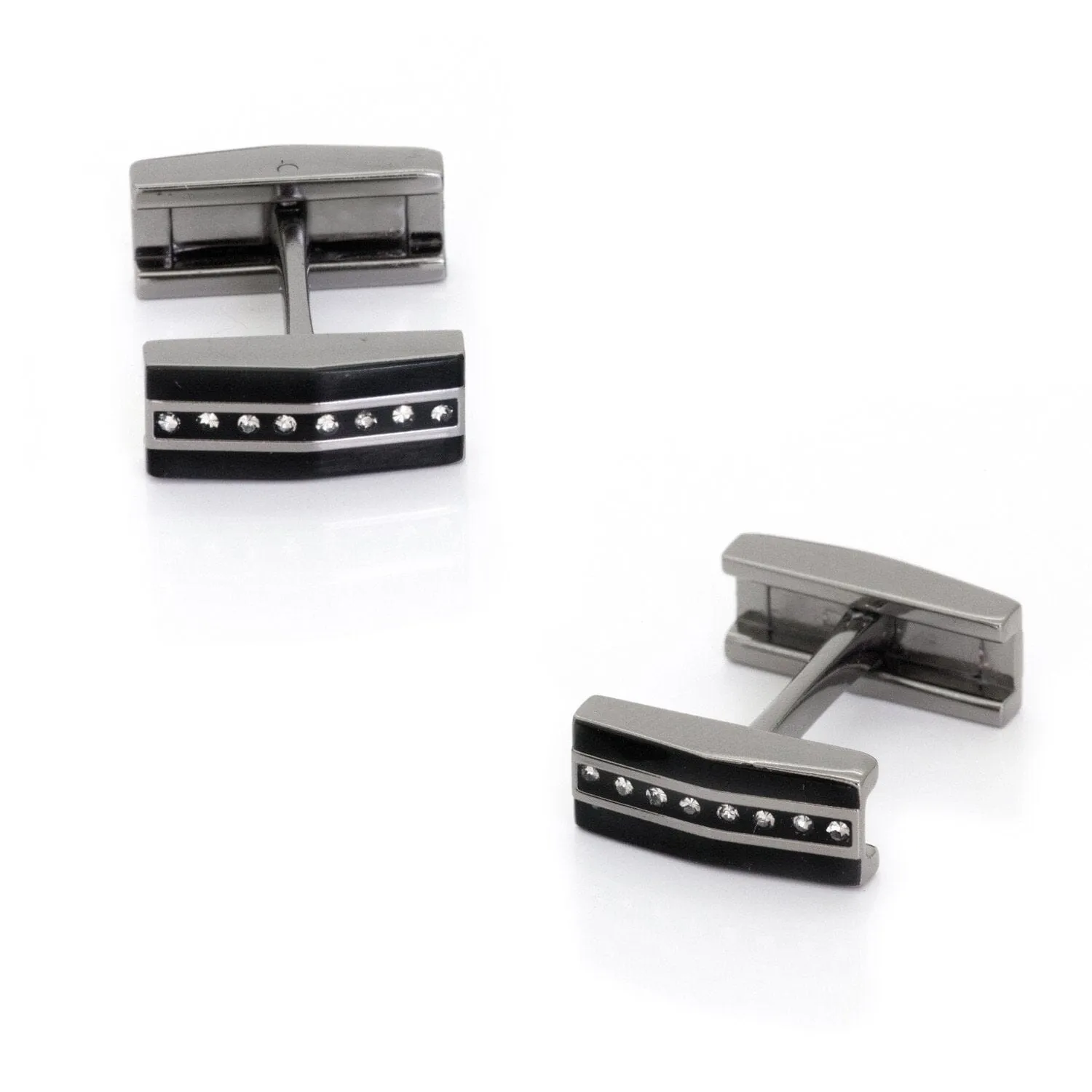 Black Gunmetal and Crystal Fold Flat Cufflinks