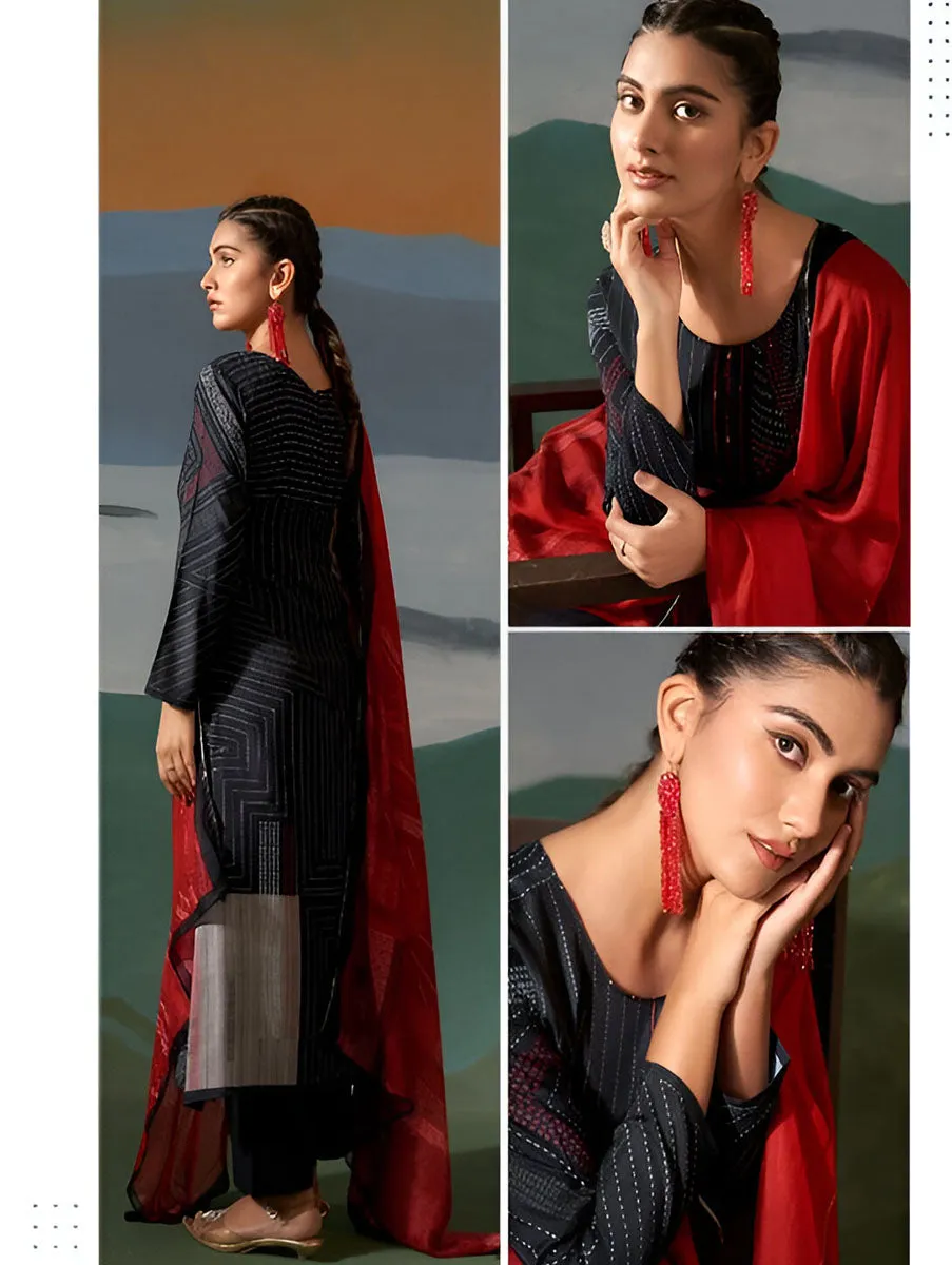 Black Pure Viscose Muslin Party Wear Unstitched Suit for Women