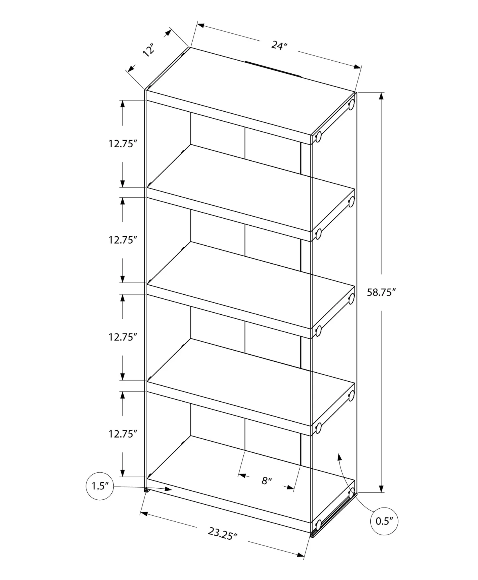 Bookcase - 60"H / Dark Taupe With Tempered Glass