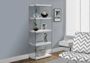 Bookcase - 60"H / Glossy White With Tempered Glass