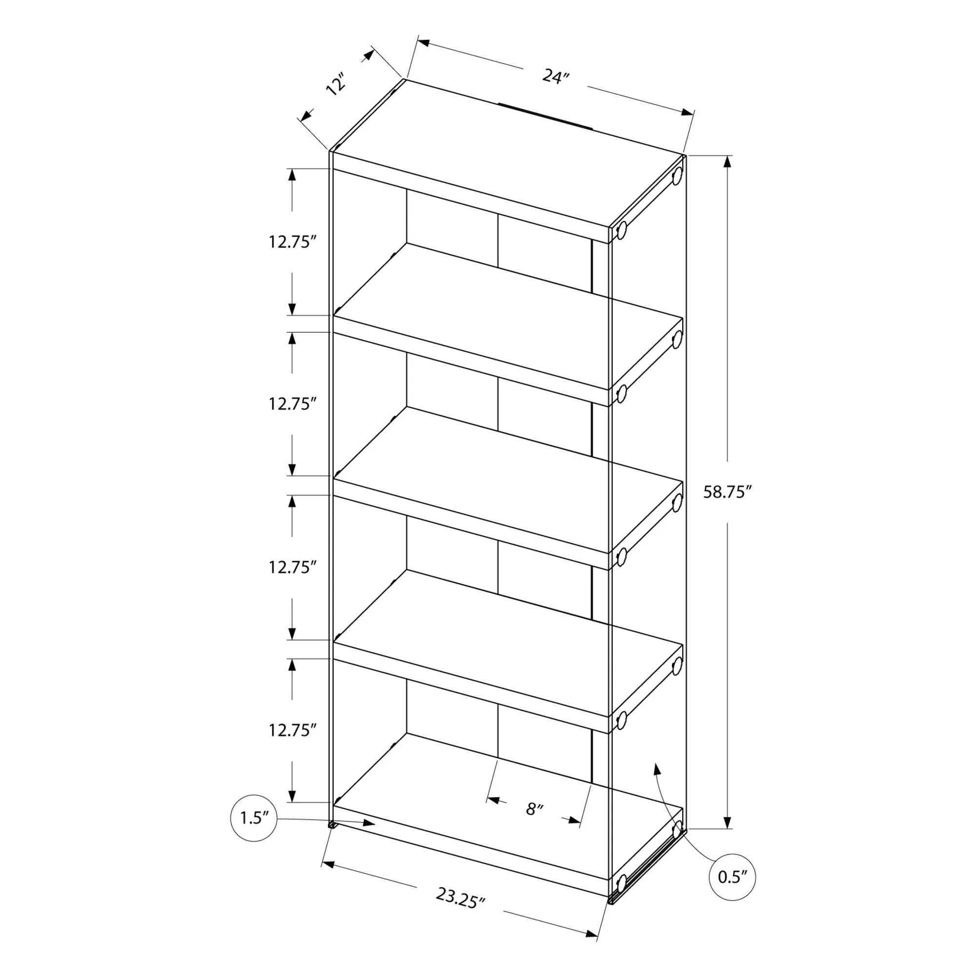 Bookcase - 60"H / Glossy White With Tempered Glass