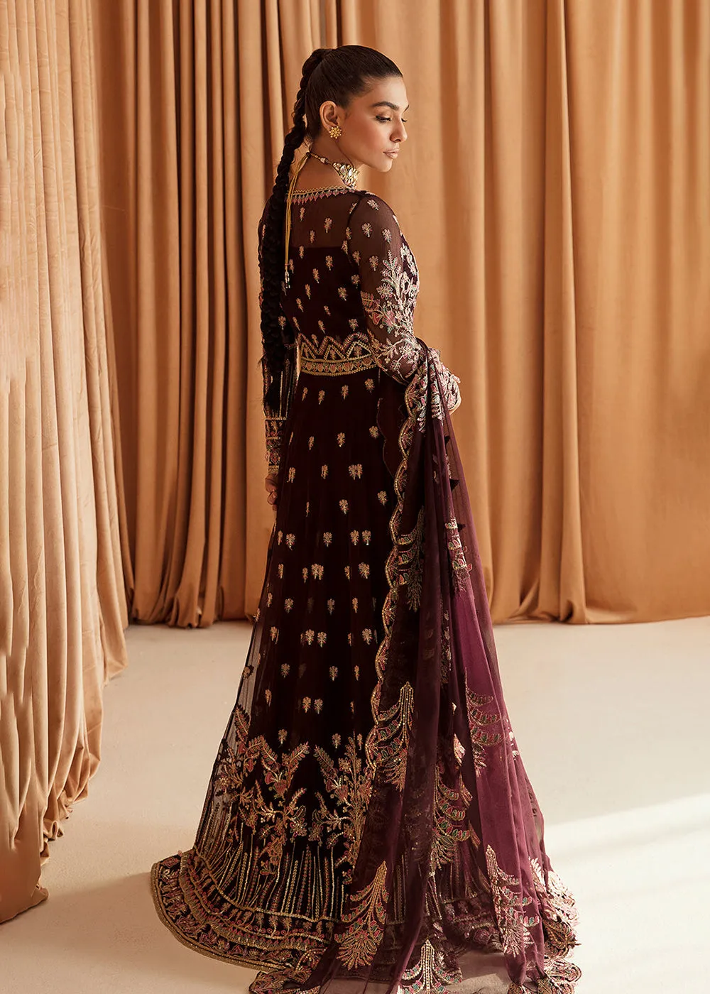 Brown Pakistani Maxi Dress | Ayzel | Fleur De Lis Formals’23 | Camellia