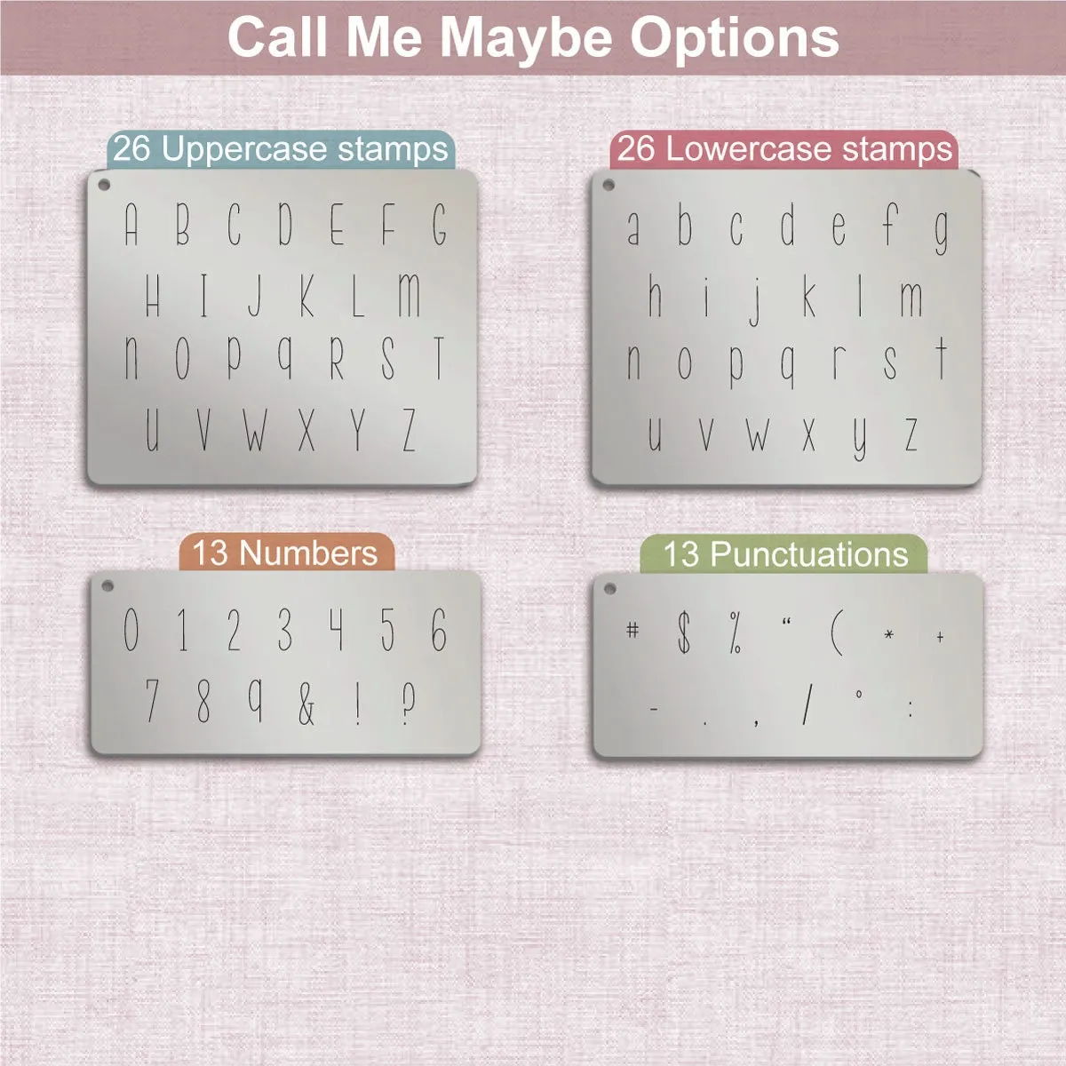 Call Me Maybe Metal Letter Stamps, full Alphabet.