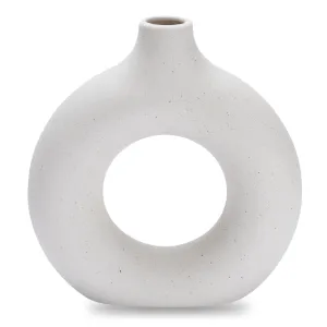 Ceramic Vase For Modern Home Dcor - White Hollow Round Matte Pampas Flower