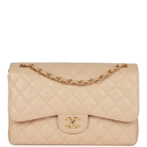 Chanel Jumbo Classic Double Flap Bag Beige Caviar Gold Hardware