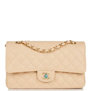 Chanel Medium Classic Double Flap Bag Beige Caviar Gold Hardware