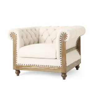 Chesterfield Tufted Fabric Club Chair with Nailhead Trim - NH646513