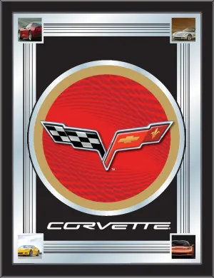 Corvette Holland Bar Stool Co. Collector Red Black Tan Logo Mirror (17" x 22")