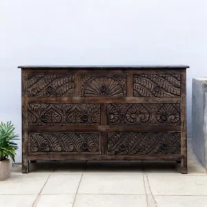 Dark Hand Carved Chest of Drawer