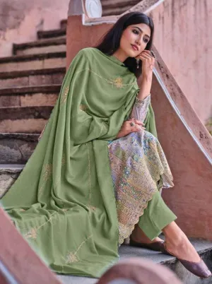 Designer Green Printed Unstitched Jam Cotton Salwar Suits Material