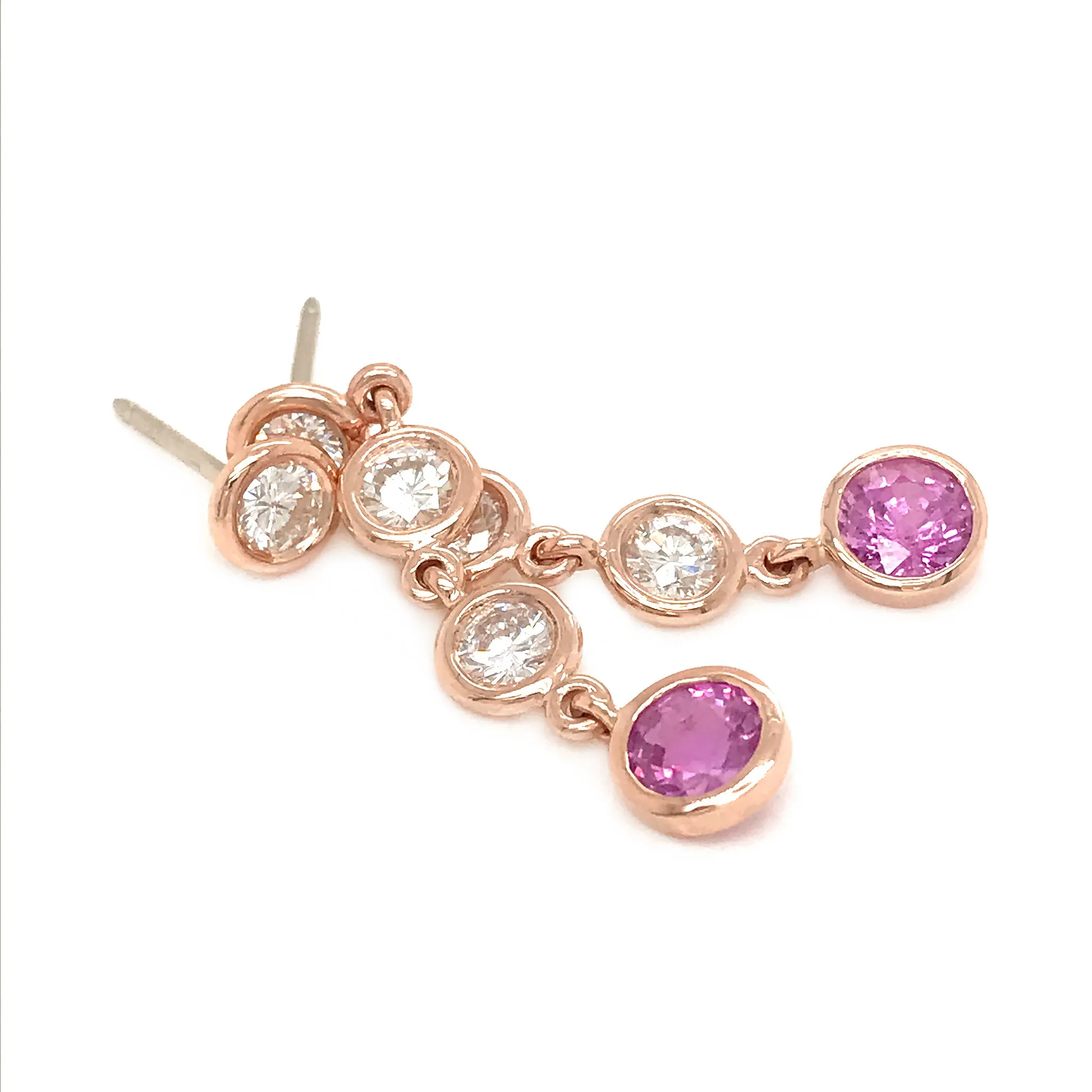 Diamond and Pink Sapphire Drop Earrings