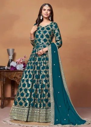 Dola Jacquard Rama Embroidered Festive Anarkali Suit