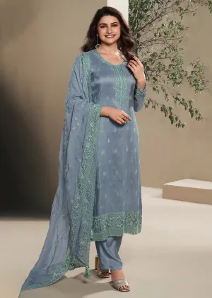 Dola Silk Blue Thread Embroidered Wedding Salwar Suit