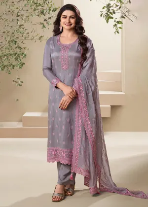 Dola Silk Lilac Thread Embroidered Wedding Salwar Suit