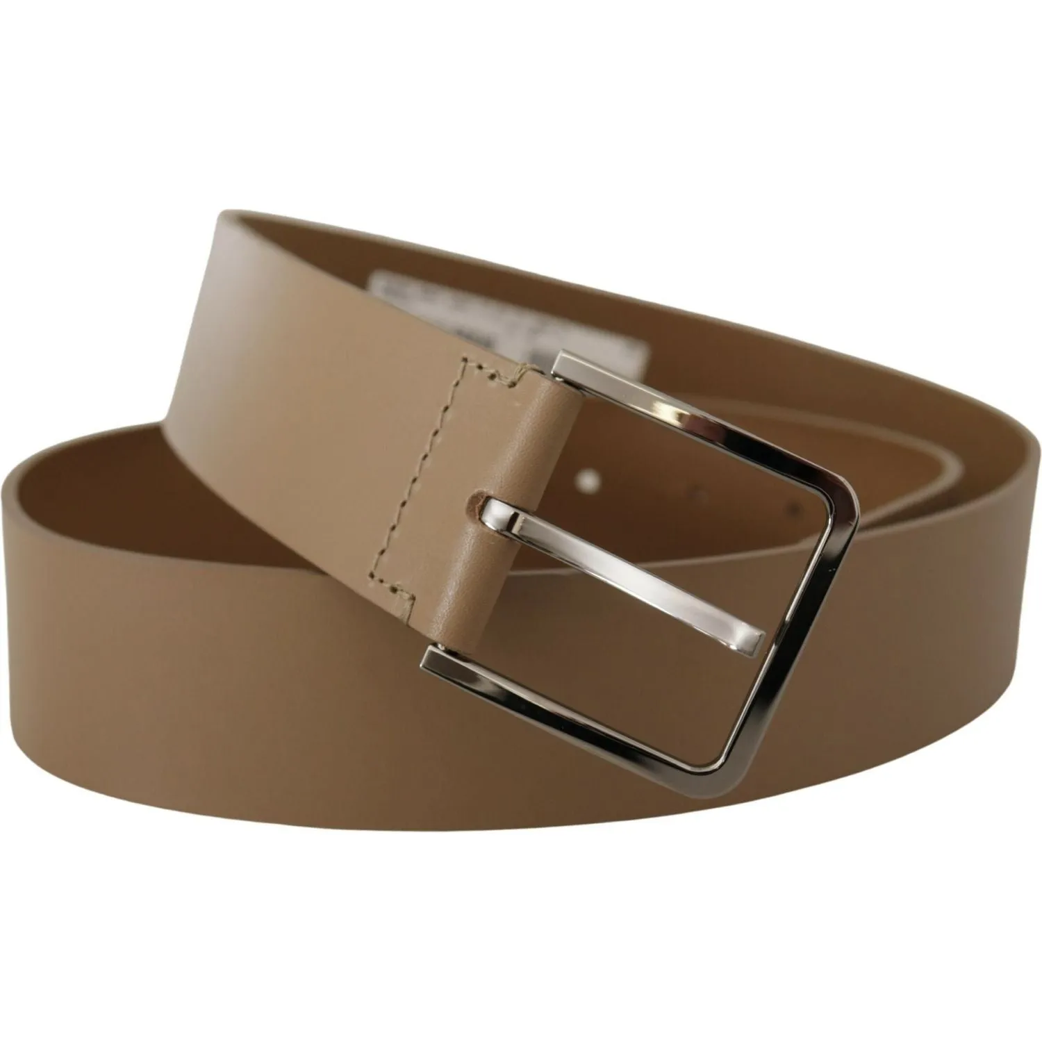 Dolce & Gabbana Beige Leather Statement Belt with Silver Buckle