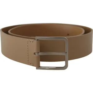 Dolce & Gabbana Beige Leather Statement Belt with Silver Buckle