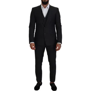 Dolce & Gabbana Elegant Gray Martini Three-Piece Wool Silk Suit