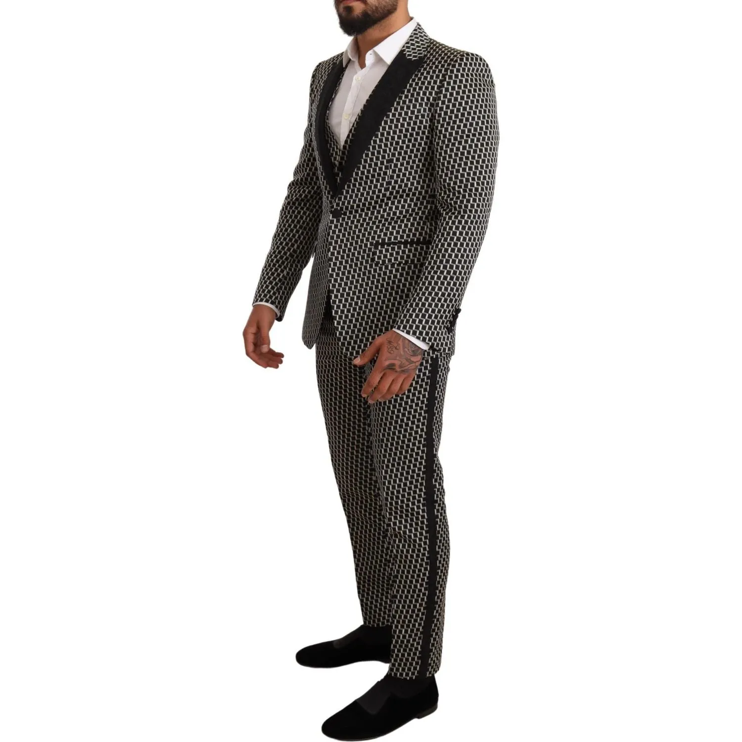 Dolce & Gabbana Elegant Martini Black Check Three-Piece Suit