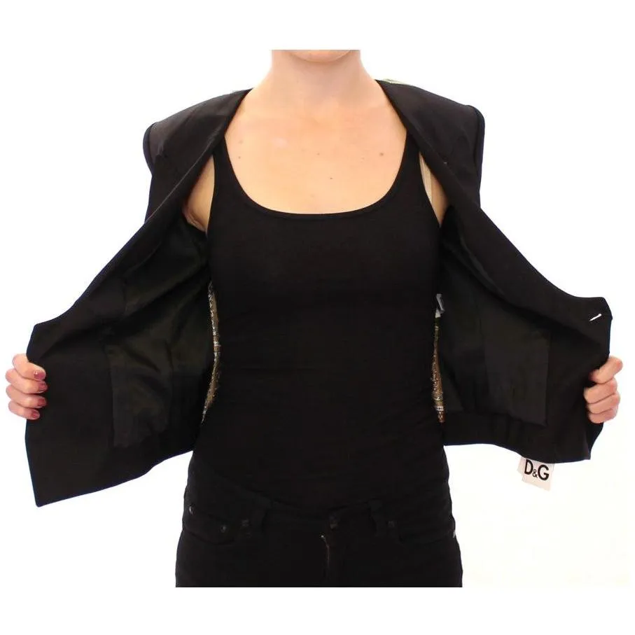 Dolce & Gabbana Elegant Silk-Blend Black Blazer with Scarf Back Detail