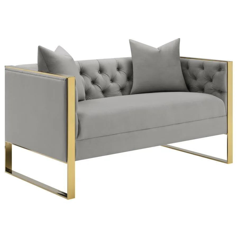 Eastbrook - Velvet Upholstered Tufted Loveseat - Gray