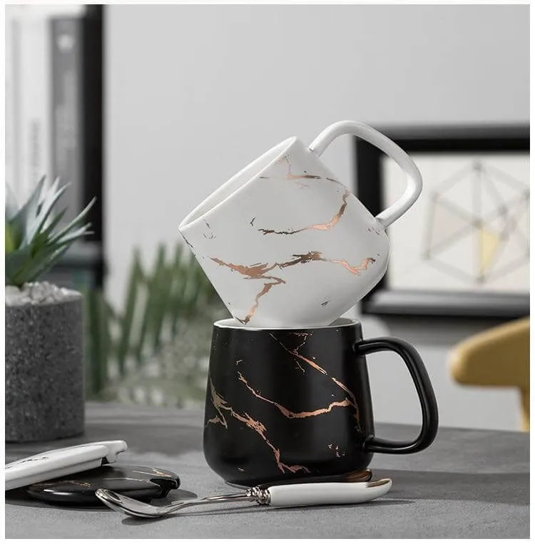 Elegant Marble Ceramic Coffee Mug Gift Set