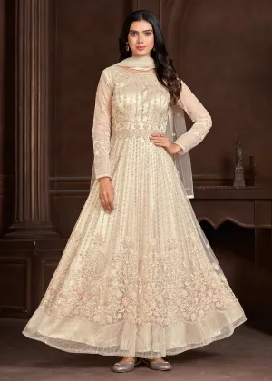 Elegant Off White Butterfly Net Designer Anarkali Suit