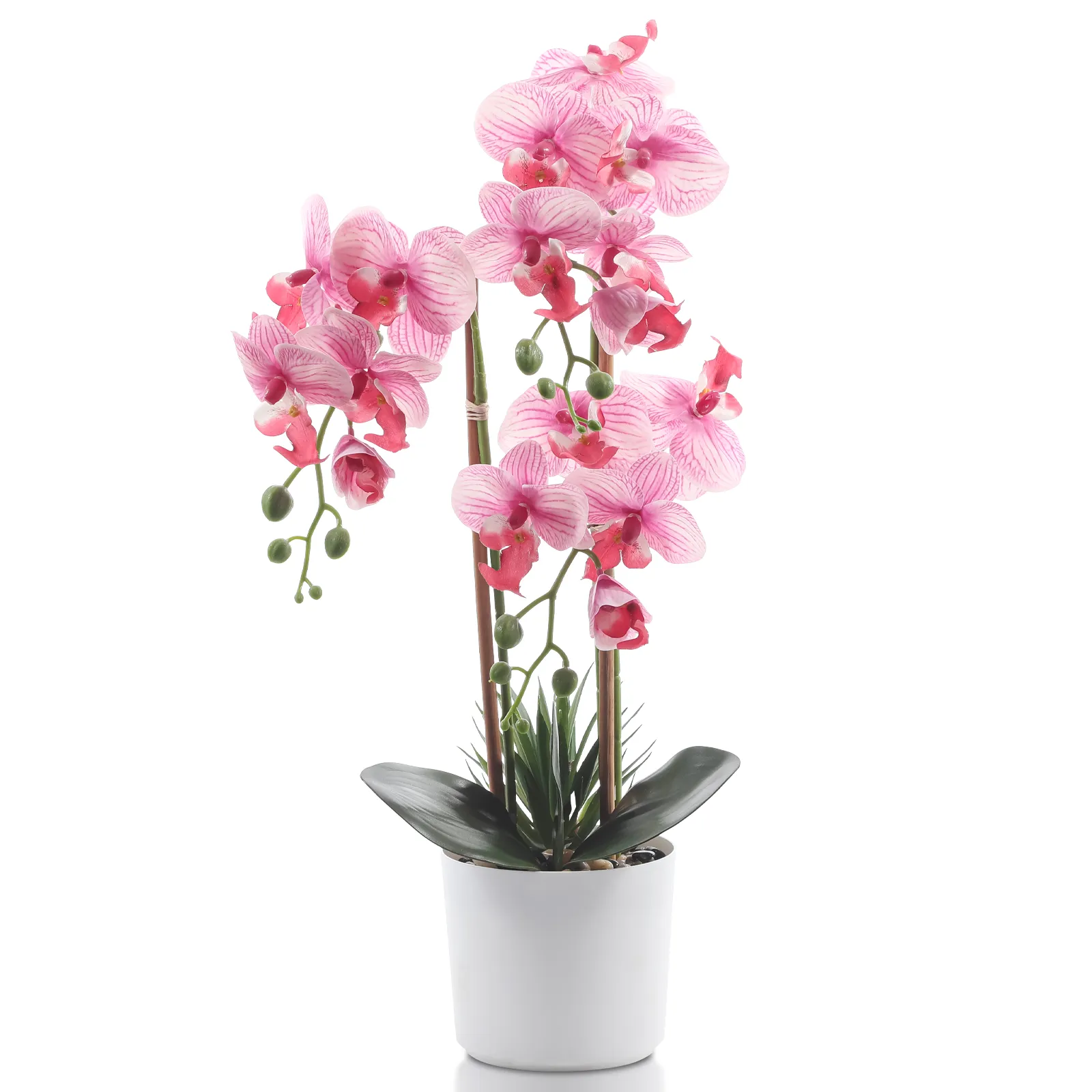 Faux Pink Orchid Flower in White Pot