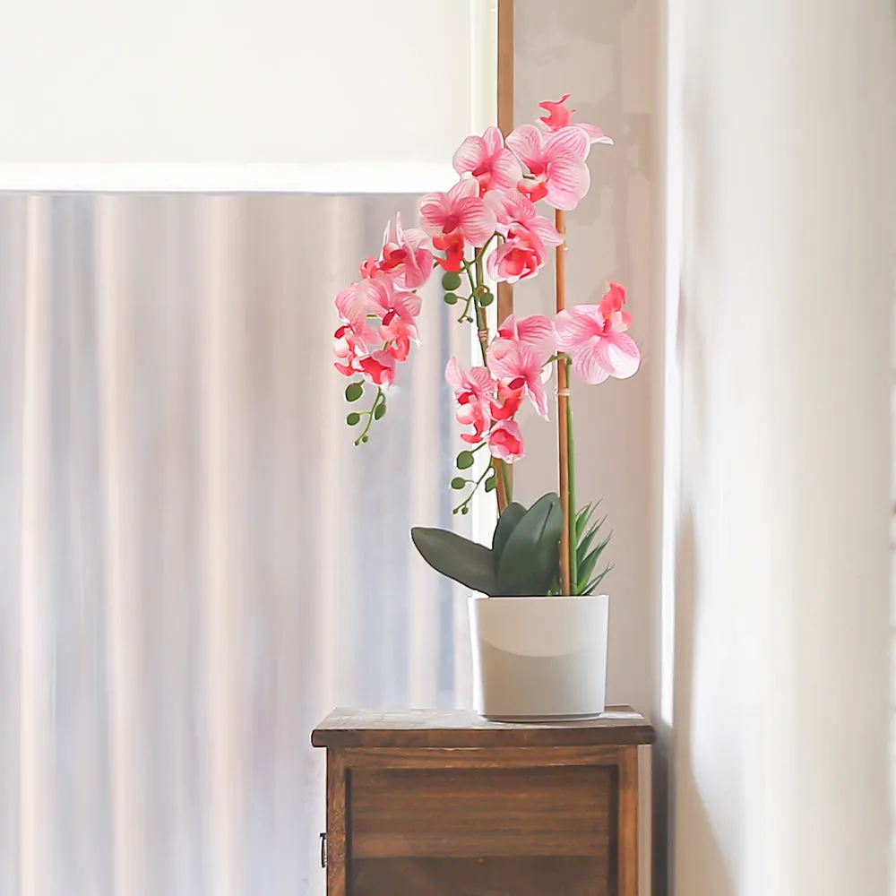 Faux Pink Orchid Flower in White Pot