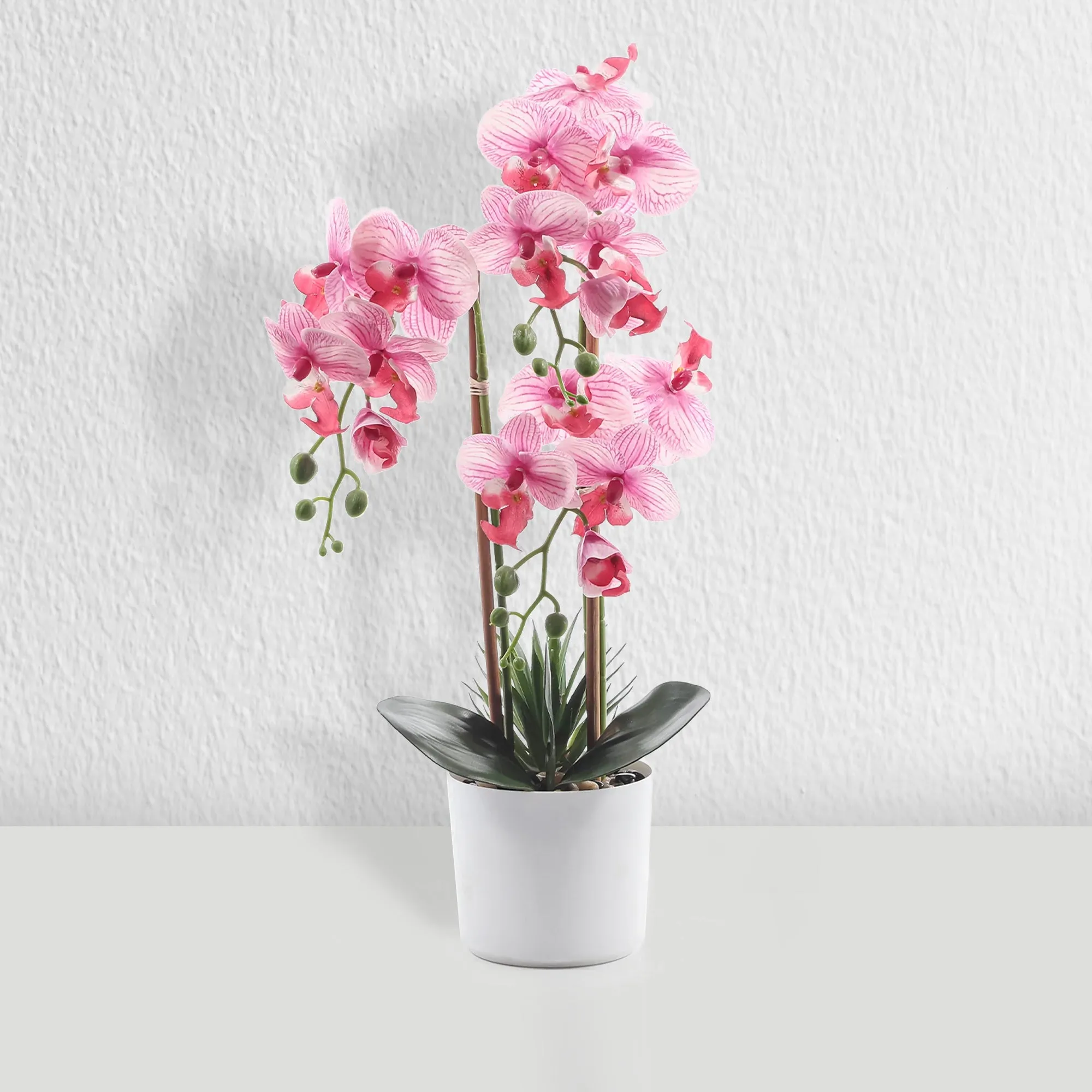 Faux Pink Orchid Flower in White Pot