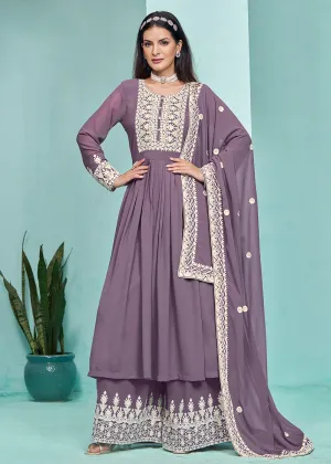 Festive Purple Faux Georgette Palazzo Style Suit